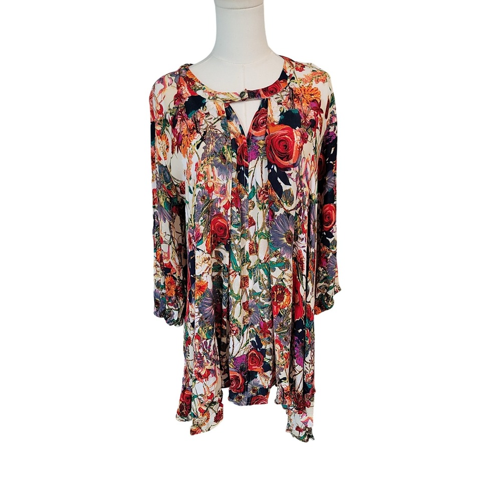 Jodifl Floral Print Long Sleeve Mini Dress Boho Chic Keyhole Casual‎ - Picture 5 of 9